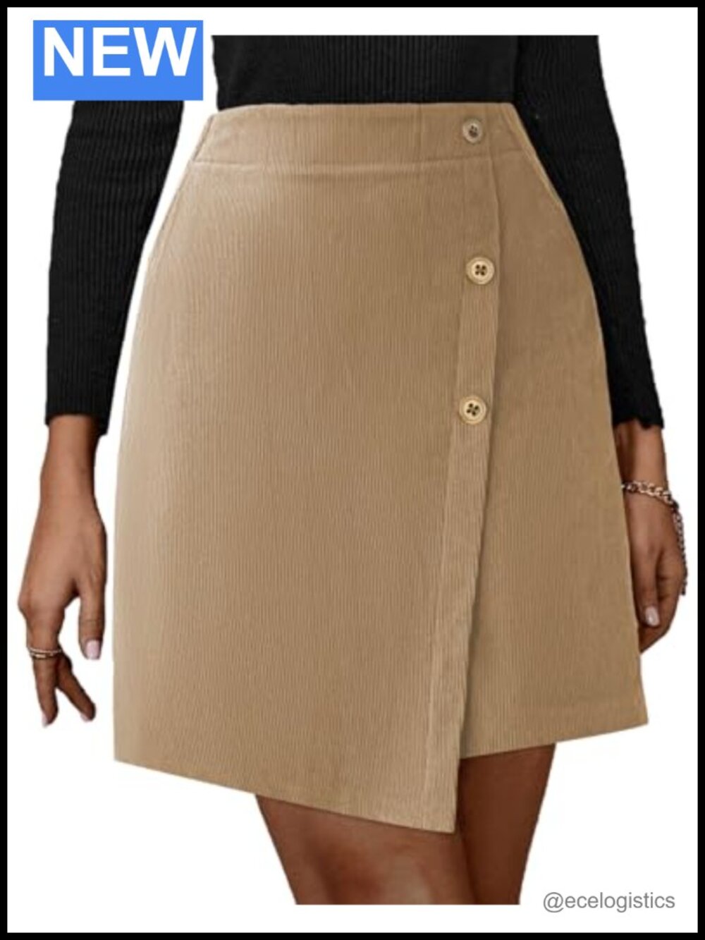 Pink Queen Corduroy High Waist Bodycon Mini Skirt Asymmetrical Hem